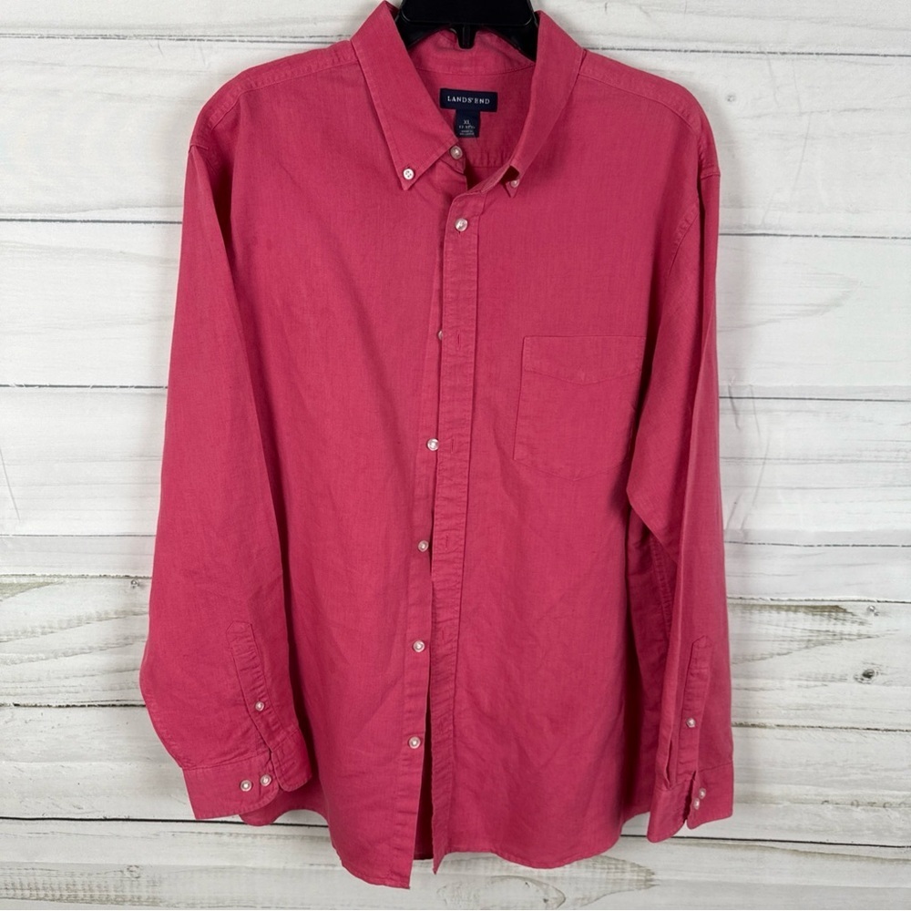 Lands' End Men's Casual Red Button-Down Shirt